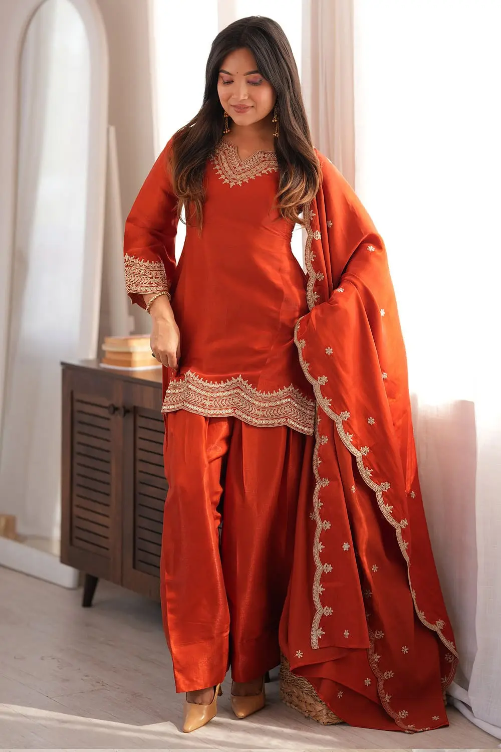 Full front orange pakistani salwar kameez