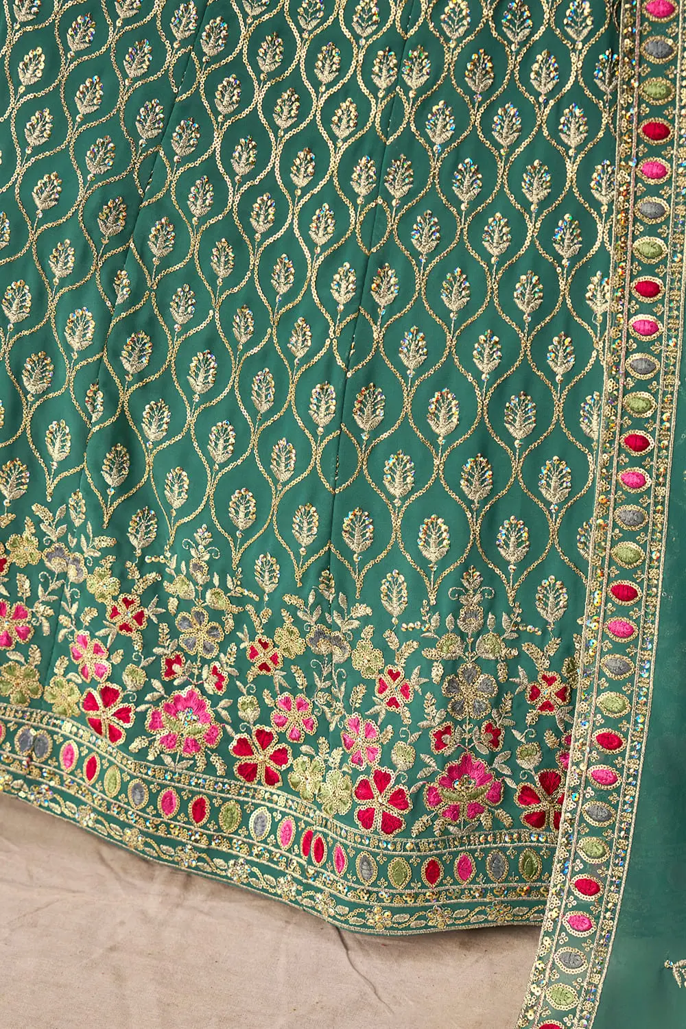 Blue embroidered georgette lehenga choli detail view