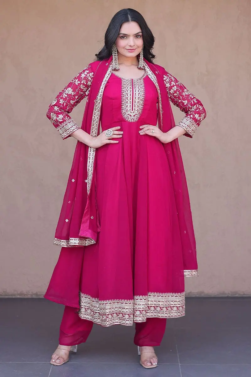 Stylish pink Anarkali outfit perfect for wedding guests and festivals