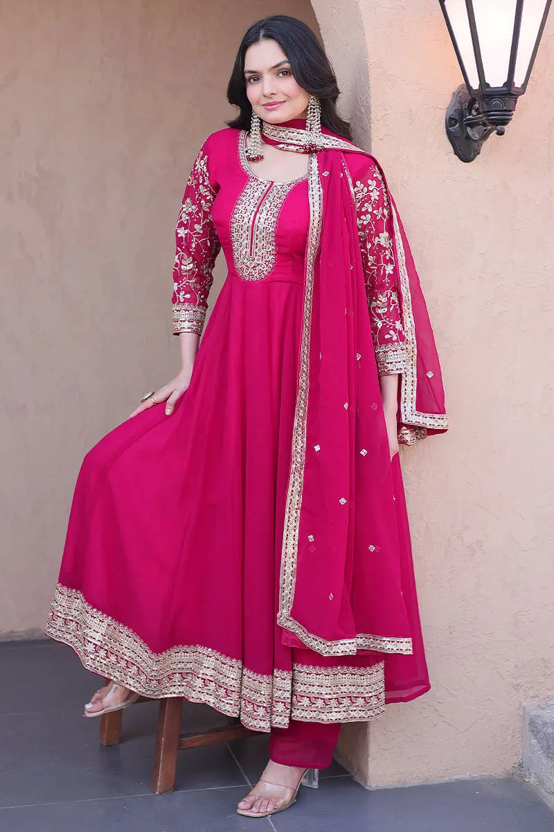 Full length shot of pink Indian party wear dress for women