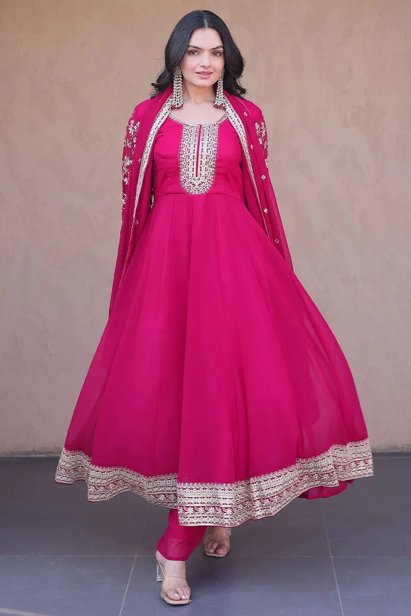 Pink Zari Embroidered Anarkali Set
