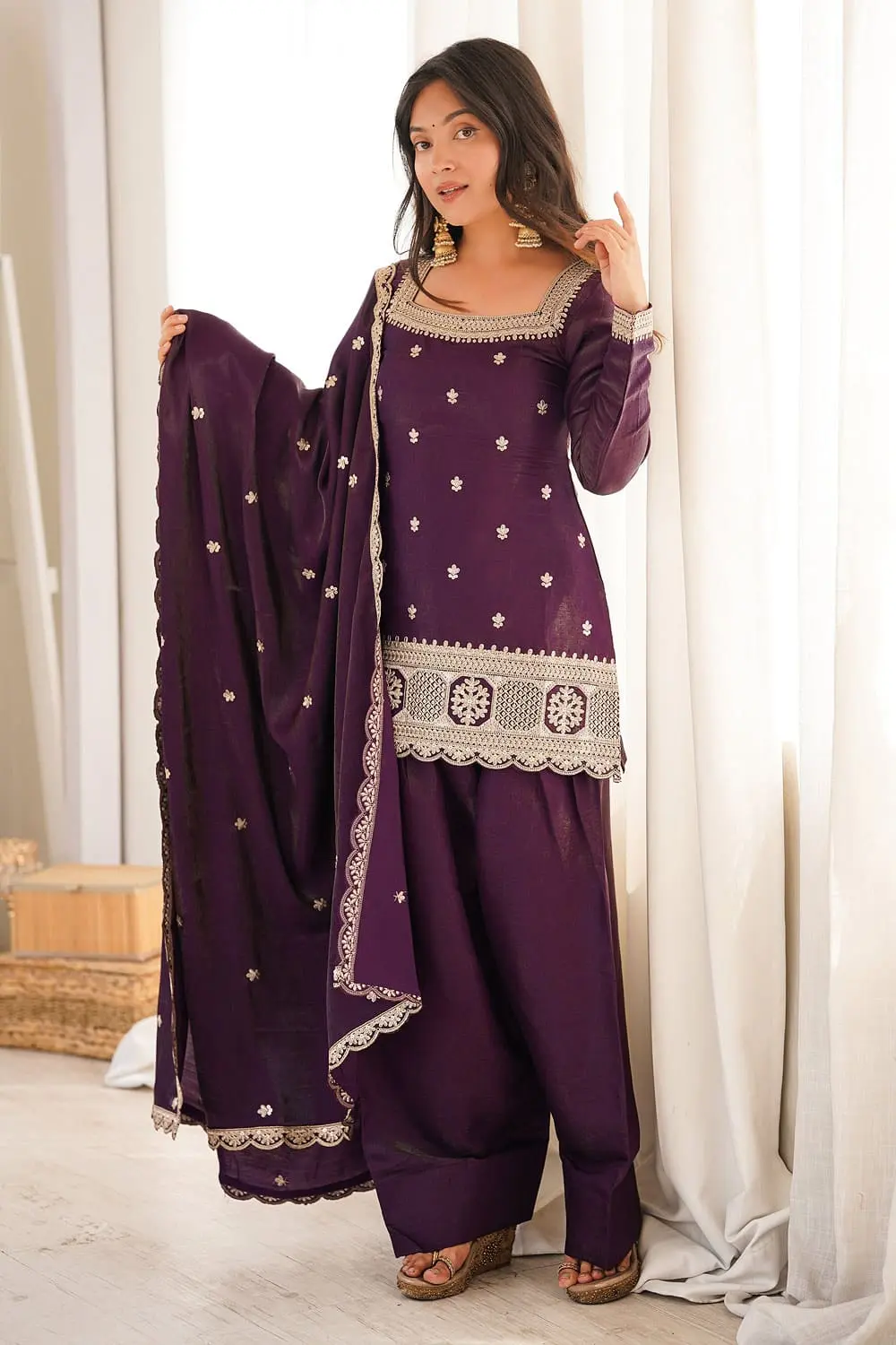 deep purple silk salwar kameez