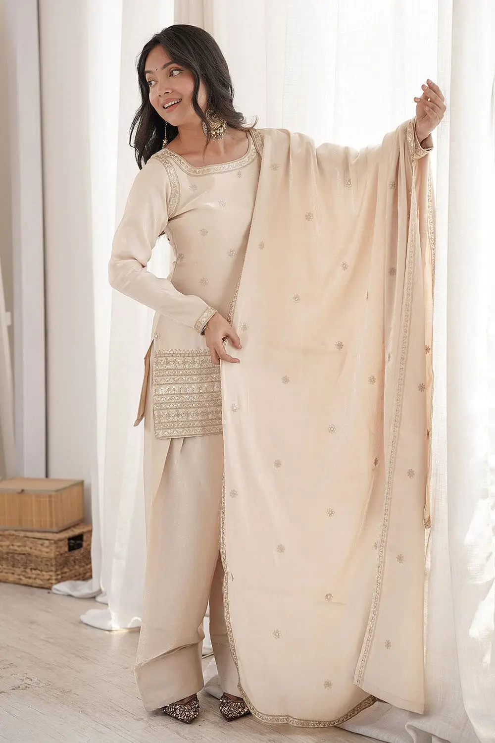 Daytime elegant off white silk salwar suit