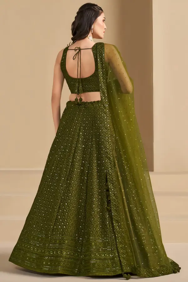 Elegant back neckline design of the olive formal ethnic wear top